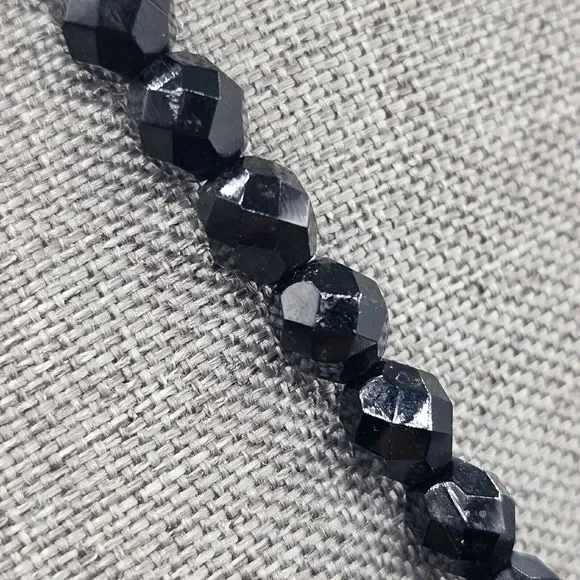 Black Glass Bead Necklace Facet Cut Rhinestone Rondelle Lobster Clasp 24" - Picture 4 of 10